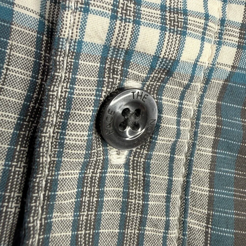 The North Face Shirt Mens XL Gray Blue Plaid Short Sleeve Button Down Nylon